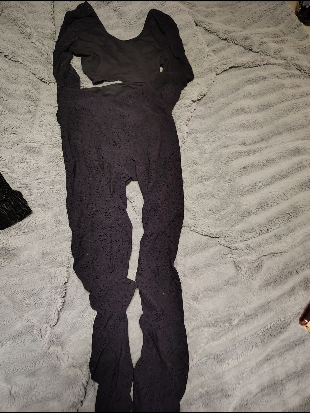 HALARA Black Lace Knit Long-Sleeve Jumpsuit